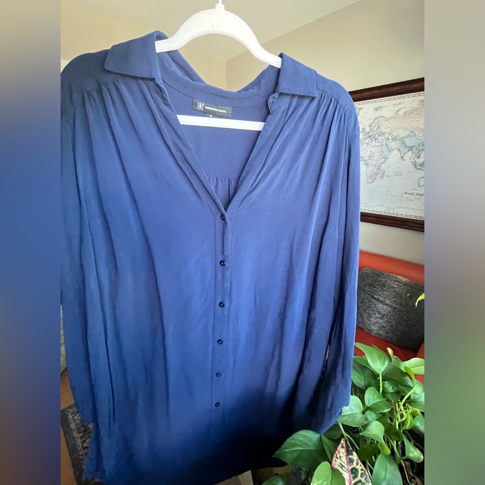 INC navy blue roll tab sleeve tunic blouse size 1X
